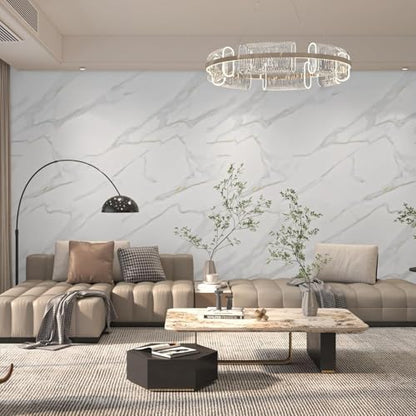 BAYYA Extra Wide Marble Contact Paper White/Gold/Grey Matte Marble Wallpaper Peel and Stick Countertops for Kitchen Counter Top Vinyl Wrap 48"x80" Heat Resistant Countertop Laminate Sheets Covers - color: White, size: 48" x 80"