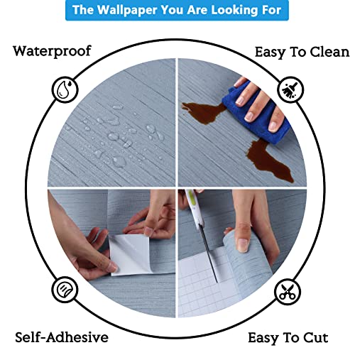 CRE8TIVE 24"x118" Wide Light Blue Grasscloth Peel and Stick Wallpaper Fabric Linen Textured Wallpaper Removable Self Adhesive Grasscloth Contact Paper Waterproof Vinyl Paper for Cabinets Drawers Walls - color: Light Blue, size: 24" x 118"