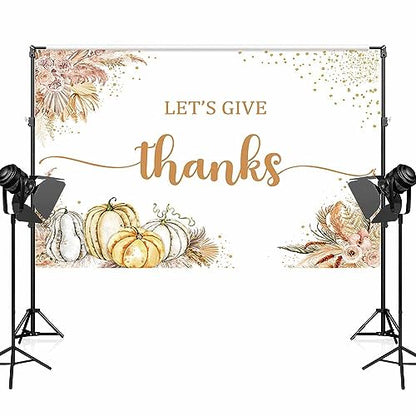 Zliisang 7 x 5ft Let's Give Thanks Backdrop Happy Thanksgiving Party Backdrop Boho Pampas Grass Fall Pumpkins Friendsgiving Party Decorations Thanksgiving Dinner Photo Props