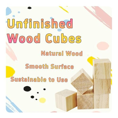 50Pcs 0.78inch Unfinished Natural Wooden Cubes, Square Craft Wood Blocks for DIY Projects, Blank Wood Squares for Art, Building, Personalized Crafts, Wedding Decor, and Creative Displays - size: 2cm