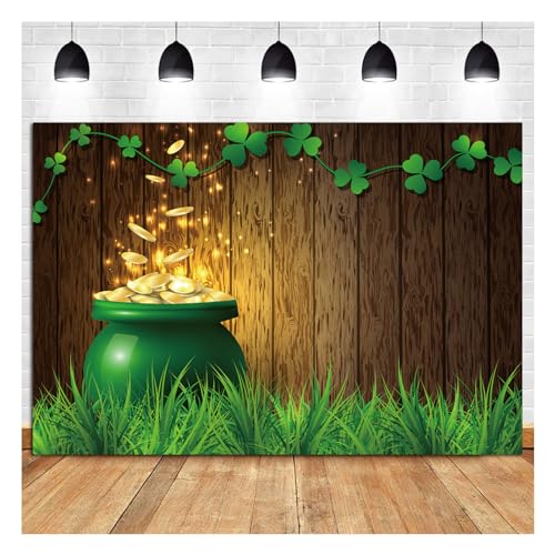 Qian 5x3ft St.Patrick's Day Photography Background Lucky Irish Shamrock Wooden Texture Photo Backdrop for Newborn Baby Kids Portraits Photo Studio Supplies