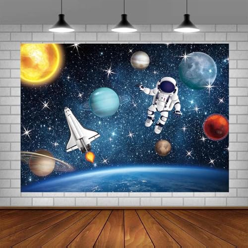 AIBIIN 8x6ft Outer Space Photo Backdrop Universe Planet Star Galaxy Astronaut Rocket Photography Background Kids Boy Birthday Party Decorations Banner Photo Props - size: 8x6ft