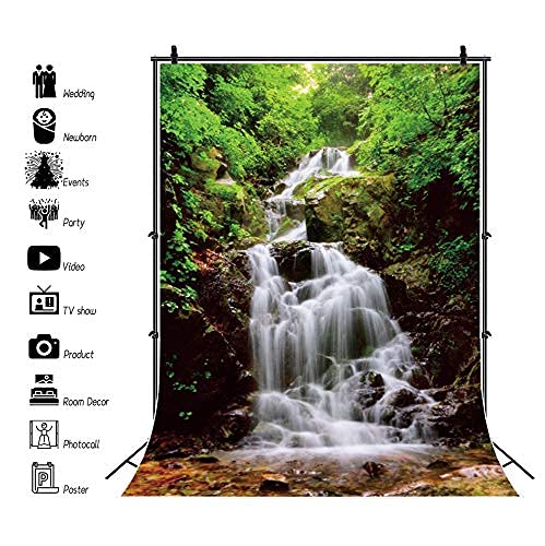Laeacco 3x5ft Waterfall backdrop Spring Forest Landscape Children Kids Baby Photography Backdrop Wedding Lover Valentine 1x1.5m Nature View River and Small Waterfall Scenery Background Studio Props