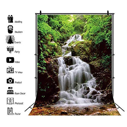 Laeacco 3x5ft Waterfall backdrop Spring Forest Landscape Children Kids Baby Photography Backdrop Wedding Lover Valentine 1x1.5m Nature View River and Small Waterfall Scenery Background Studio Props