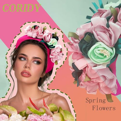 Boho Wide Headbands for Women Handmade Dazzling Floral Flowers Hairbands Red Crystal Embellished Hair Band Retro Hairbands Festivals Photo Props (Red) - color: Red