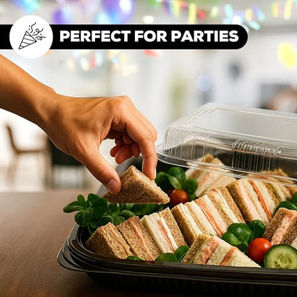 5 Pack Catering Trays with Lids – 17" Serving Tray with Lid, Heavy Duty Recyclable Plastic Party Platters for Catering, Buffet, Picnics & Events – Food Trays with Clear Lid (17.72 x 12.20 x 2.95 inch) - size: 5 Pack - 18 x 12in