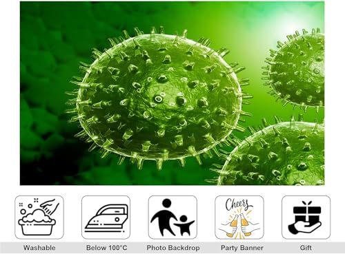 6x6ft Green Virus Microbe Backdrop with Spiky Spherical Structures and Bright Green Tones Photography Background for Science and Health Party Tapestry Decorations Banner Photo Booth Props - size: 6x6ft