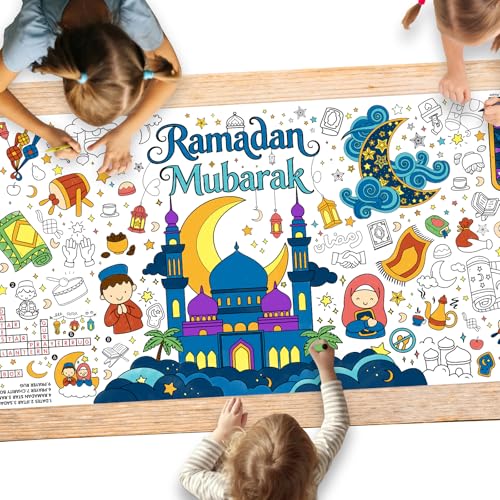Gatherfun Ramadan Activity Poster & Home Decor - 31.5 x 72 Coloring Banner/Table Cover for Eid Mubarak Decoration, for School Parties & Ramadan Decoration - style: Ramadan