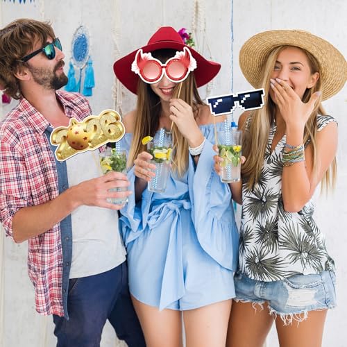 20 Pcs 2026 Happy New Year Photo Booth Props Kit, New Year Themed Party Selfie Decorations, Winter Festival Christmas Party Photography Supplies