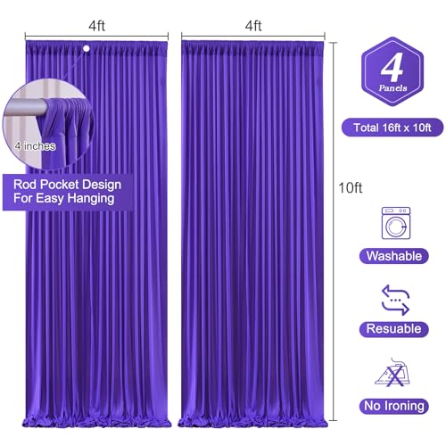 Purple Backdrop Curtains 4 Panels - Wrinkle-Free Polyester Photography Drapes for Baby Shower & Birthday Party - 16 X 10FT - color: Purple, size: W4' x H10'(4 panels)