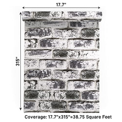 VaryPaper Grey Brick Wallpaper Peel and Stick Wallpaper 17.7''x315'' Brick Contact Paper Self Adhesive 3D Faux Brick Wallpaper Removable Wall Paper Roll for Bedroom Kitchen Backsplash Loft Fireplace - color: Gray, size: 17.7" x 315"