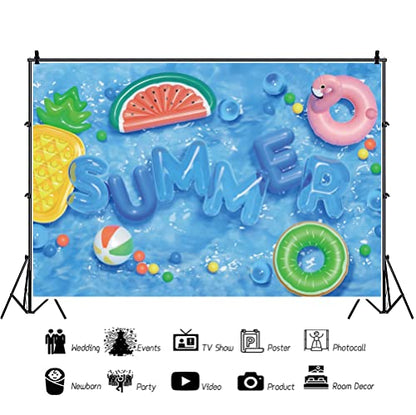 Renaiss 7x5ft Hello Summer Backdrop Swim Ring Beach Ball Swimming Pool Background Summer Holiday Splash Party Banner Kids Birthday Baby Shower Wedding Graduation Water Party Decors Photo Booth Props - size: 7x5ft