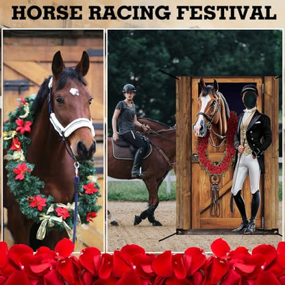 Tudomro Horse Racing Photo Props Background 6 x 4 ft Derby Party Decorations Run for The Roses Photography Banner Roses Horse Race Photo for Rose Race Party Supplies Equestrian Racetrack Props - style: Horse Racing