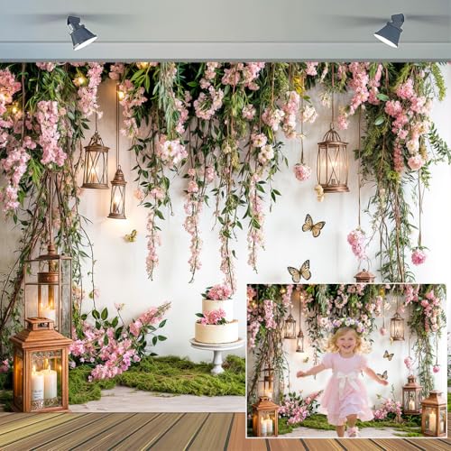 7 x 5 ft Floral Arch Backdrop Spring Butterfly Candle Flower Photography Background Wedding Baby Bridal Girl Birthday Party Banner Room Decor Portrait Photoshoot Wallpaper Photo Booth - color: Green, size: 7x5ft