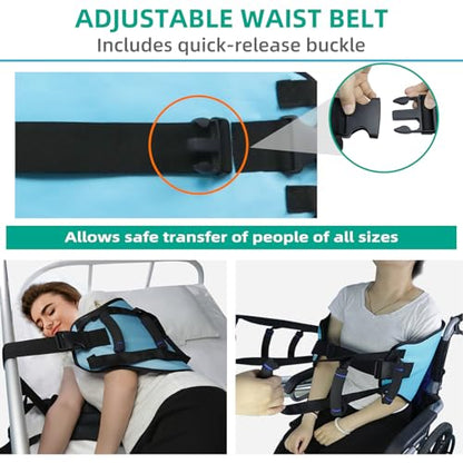 Transfer Sling, Gait Belt Transfer Belt with Padded Handles for Patient Lift Assist & Mobility Standing - Safely Move Elderly and Disabled from Bed and Wheelchair - color: Blue