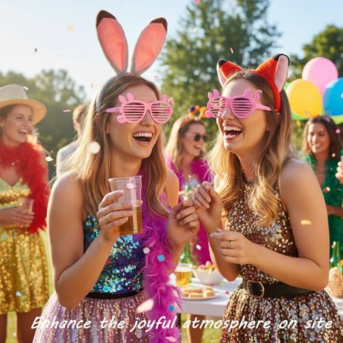 Fox And Bunny Ears Headband, 3 pcs Easter Basket Stuffers Rabbit And Fox Ears Headdress Set With Pig Glasses, Animal-Themed Headbands For Adult Costume Events And Photo Shoots