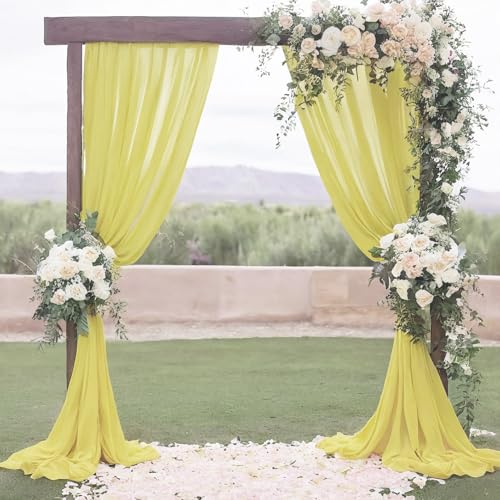 DUOBAO 2 Panels Yellow Chiffon Wedding Arch Drapes 20ft Voile Chiffon Wedding Banquet Draping Fabric Sheer Chiffon Drapes Wedding Ceremony Reception Swag Decorations (W 29" x L 20ft, Yellow) - color: Yellow, size: 29"W x 240"L (Pack of 2)