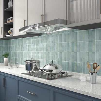 CHIHUT 16 Sheets Mint Green Peel and Stick Backsplash Tiles 12"x12" Glossy 3D Rectangular Self Adhesive Tiles for Kitchen Backsplash Removable Waterproof Renter Friendly Vinyl Backsplash Panels - color: Green, size: 16 Tiles