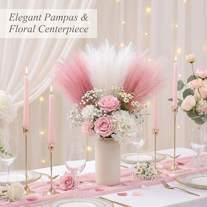 Pampas Grass Decor 30pcs 21.7 Inch, Faux Pampas Grass (White/Pink/Rose Red), Artificial Dried Flowers Look, Fluffy No Shedding for Boho Wedding Home Bedroom Vase Filler - size: Pink White Rose