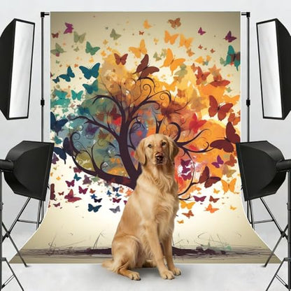 Tree with Butterflies Backdrop Background for Photography 5x7ft Photobooth Professional Photo Backdrop Curtains Video Photography Studio Photo Backgrounds Banner Booth Background Screen Parties - color: Tree With Butterflies
