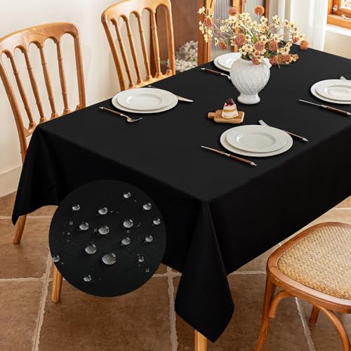 Seenus Black Long Table Cloth Fits 8 Foot Rectangle Table, Stain Resistant & Wipeable Fabric Tablecloth for 10-12 Seats Dining Banquet Party, 60 x 120 Inch - color: Black, size: 120" x 60" (Rectangular)