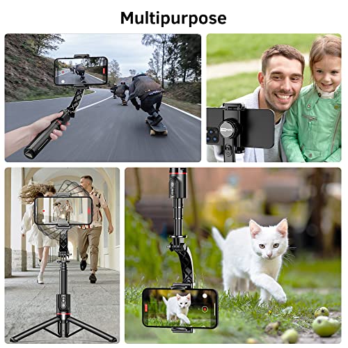 Smartphone Gimbal Stabilizer with Remote, Aluminum Extendable Selfie Stick Tripod, 360° Automatic Rotation, Auto Balance for Live Video Recording, Vlogging, YouTube Compatible with iPhone and Android
