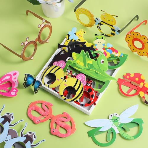 32 Pcs Bug Party Decorations Summer Insect Party Favors Bugs Paper Glasses Frame Insect Photo Booth Props Eyeglasses for Summer Spring Bugs Birthday Decorations Supplies - style: Spring Insect