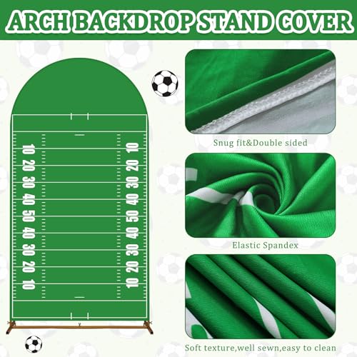 VitalCozy 7.2ft Sports Football Field Birthday Party Arch Backdrop Cover Football Photography Backdrops Spandex Fitted Arch Stand Covers for Rugby Balloons Birthday Parties - style: Football Field
