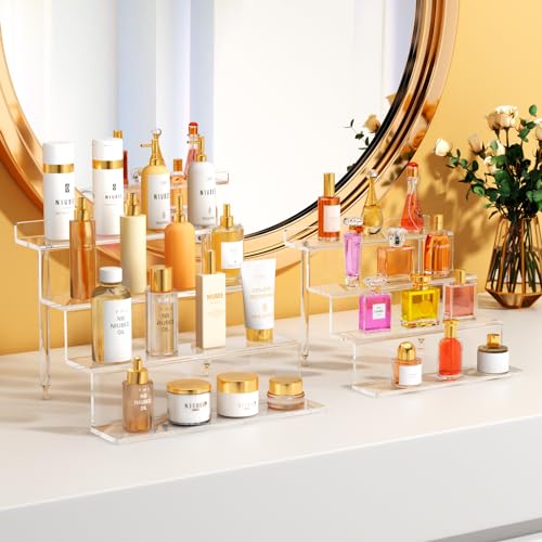 NIUBEE Acrylic Riser Display Shelf, Clear Display Stand for Amiibo Funko POP Figures,4 Tier Cupcakes Stand Perfume Organizer and Storage (12 Inch Large) - size: 12 inch