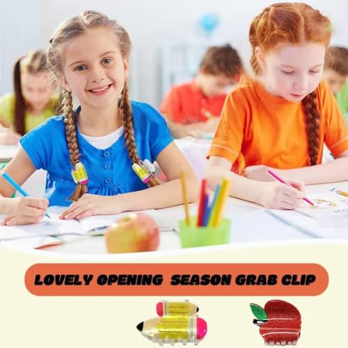 2 Pcs Red Apple Hair Clips, Acetate Yellow Pencil Claw Clips for Women Girls Cute Stylish Hair Accessories Student Back to School Hair Jaw Barrettes Teacher Appreciation Gifts - color: Back School B