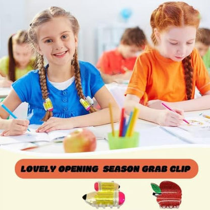 2 Pcs Red Apple Hair Clips, Acetate Yellow Pencil Claw Clips for Women Girls Cute Stylish Hair Accessories Student Back to School Hair Jaw Barrettes Teacher Appreciation Gifts - color: Back School B