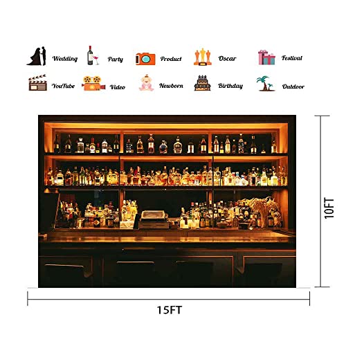 Vinyl 15x10ft Bar Photo Backdrop, Wine Cafe Restaurant Drink Shelf Photography Backdrops Friendsmas Party Urban Club Speakeasy Room Wall Art Decor Banner Photo Backdrop Booth Props BJXTPH204 - size: 15x10ft