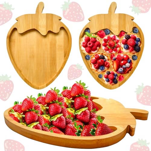 1pcs Wooden Strawberry Baby Shower Decorations Strawberry Charcuterie Boards for Table Berry Trays Food Serving Platters for Strawberry Party Supply Fillable Fruits Dish Plates for Berry 1st Birthday - color: Wooden Strawberry