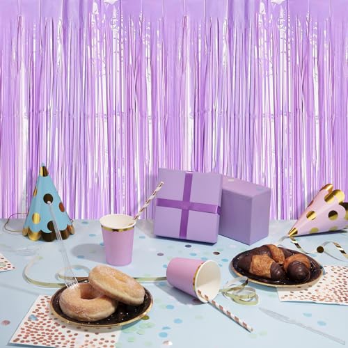 5 Pack Purple Foil Curtain Backdrop 3.2ft x 8.2ft Tinsel Foil Fringe Curtains Macaron Photo Booth Streamer Backdrop for Party Decorations Birthday Baby Shower Bachelorette Holiday (Pastel Purple) - color: Pastel Purple
