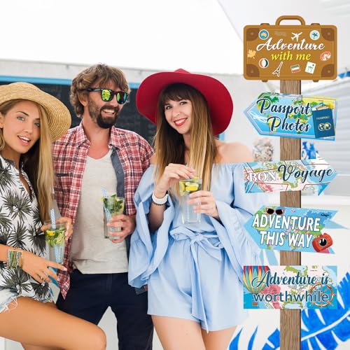 20 Pieces Travel Party Signs Travel Themed Party Decorations Let The Adventure Begin Sign Around the World Decorations Bon Voyage Party Wall Door Porch Yard Sign Travel Party Supplies - style: Travel