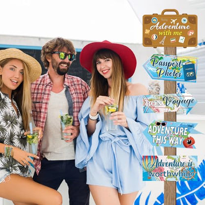 20 Pieces Travel Party Signs Travel Themed Party Decorations Let The Adventure Begin Sign Around the World Decorations Bon Voyage Party Wall Door Porch Yard Sign Travel Party Supplies - style: Travel