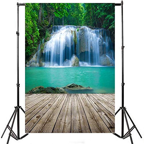 AOFOTO 8x10ft Waterfall Photography Backdrop Nature Landscape Falls Cascades Jungle Mountain Forest River Stream Lake Wooden Board Floor Background Adult Girl Boy Travel Portrait Photo Studio Props - size: 8x10ft