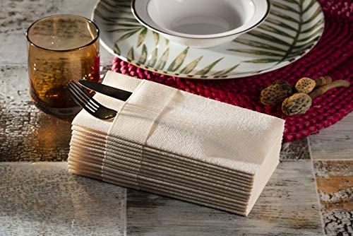 Moyes Home Ivory Disposable Dinner Napkins with Pocket - Linen-Feel Pre-Folded Cloth-Like Paper Napkins for Silverware, Weddings, Dinner Parties, 16x16 in, Pack of 50 - color: Ivory