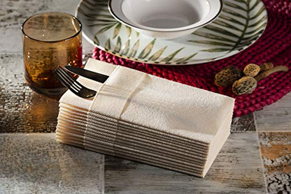 Moyes Home Ivory Disposable Dinner Napkins with Pocket - Linen-Feel Pre-Folded Cloth-Like Paper Napkins for Silverware, Weddings, Dinner Parties, 16x16 in, Pack of 50 - color: Ivory