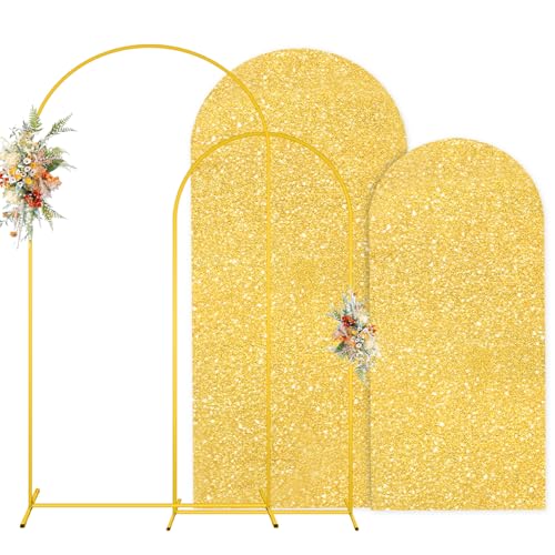 MODFUNS Arch Backdrop Stand and Cover Set 6&7.2ft Gold Sequins Arch Cover Metal Arch Backdrop Stand Set of 2 Wedding Arch Frame with Covers for Reception Birthday Party Decorations - color: Gold, size: 6&7.2FT-Set