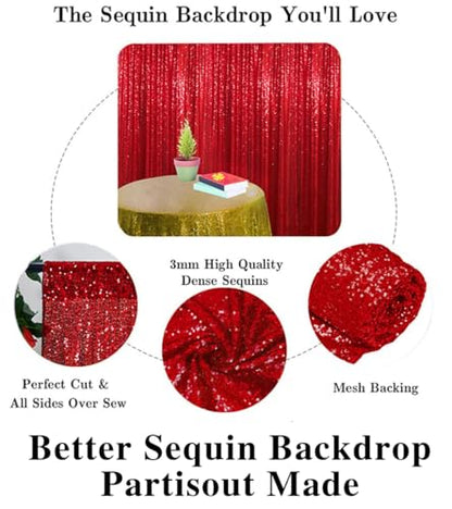 Partisout 2-Pack Red Sequin Backdrop Curtain 2ftx7ft - Party Glitter Photo Background for Weddings, Birthdays, TikTok Videos - color: Red, size: 2ftx7ftx2pcs