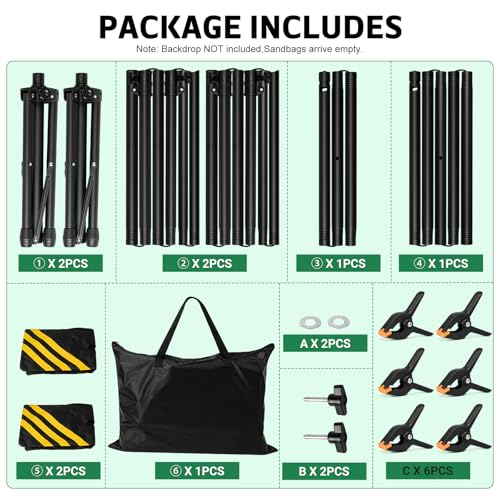 3-in-1 Backdrop Stand Kit 10x8.5 ft for Photography Studio, T-Shape Backdrop Stand for Wedding Parties, Background Stand for Photo Video Studio with Carring Bag, 6 Clamps, 2 Sandbags - size: 10x8.5 Ft