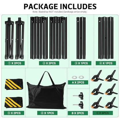 3-in-1 Backdrop Stand Kit 10x8.5 ft for Photography Studio, T-Shape Backdrop Stand for Wedding Parties, Background Stand for Photo Video Studio with Carring Bag, 6 Clamps, 2 Sandbags - size: 10x8.5 Ft