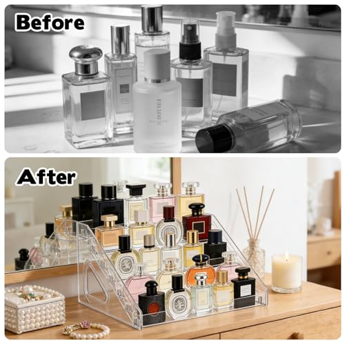 2 Pack 6 Tier Perfume Organizer Stand, Versatile Acrylic Perfume Organizer Holder Display Stand Storage Tray for Figures Makeup Nail Polish Graded Cards Organization