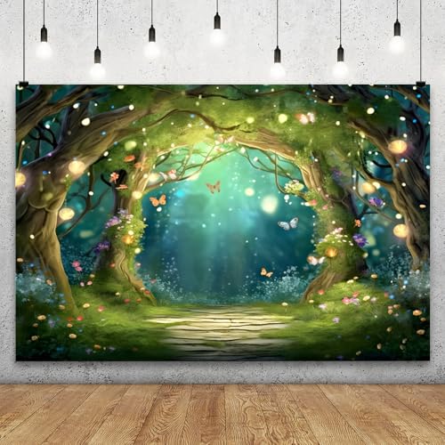 YongFoto Enchanted Forest Backdrop 6x4ft Wildflowers Firefly Butterfly Spring Garden Fairy Tale Wonderland Photography Background Kids Birthday Party Banner Portraits Photoshoot Wallpaper Props - color: Style 5, size: 6ftx4ft