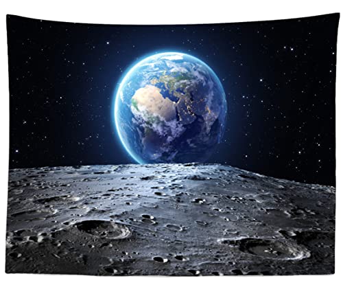 BELECO 5x3ft Fabric Earth Backdrop Universe Outer Space Backdrop Moon Surface NASA Planet Stars Footprints Photography Background Kids Astronauts Birthday Party Banner Decoration Studio Photo Props - size: 5x3ft
