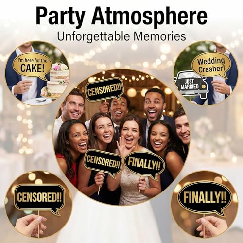 Kotbs 52pcs Wedding Photo Booth Props, Bachelorette Party Photo Booth Prop Kit for Bridal Shower, Engagement and Valentines Party, Photobooth Props Wedding Party Supplies