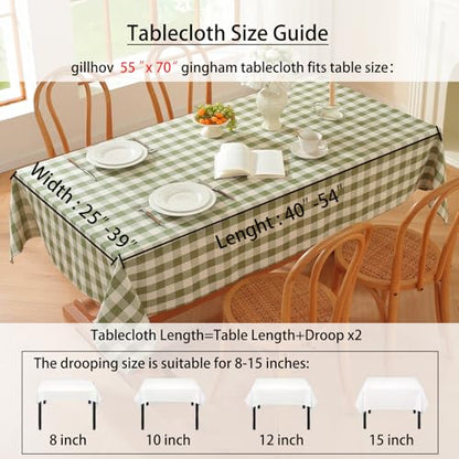 Gingham Tablecloth Rectangle Checkered Table Cloth Cotton Linen Fabric Wrinkle Free Washable Buffalo Plaid Table Cover for Kitchen Dining Picnic Camping, Green and White, 55 * 70 inch - color: Green, size: 55" x 70" (Rectangular)