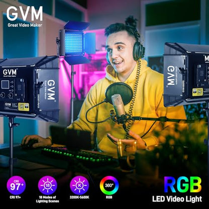 GVM RGB Led Video Light with 3 Softboxes, 680RS 3 Packs 50W Studio Lights with Bluetooth Control, Upgrade Photography Lighting with 18 Lighting Scenes, led Panel Lights for Video Recording, YouTube - size: 50 W With Softbox