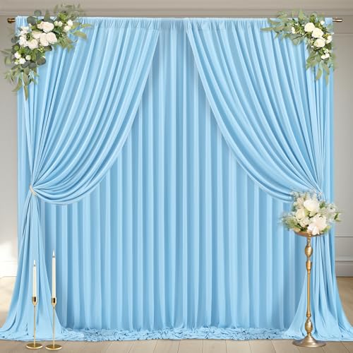 24x10FT Baby Blue Backdrop Curtains for Wedding Parties, Wrinkle Free Polyester Photography Backdrop Drapes for Wedding Baby Shower Birthday Parties Stage Background Stand Decorations 4x10ft,6 Panels - color: Baby Blue, size: W4' x H10'(6 Panels)